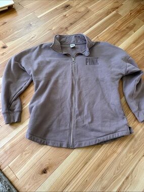 PINK Victoria's Secret Taupe Full-Zip Fleece Jacket